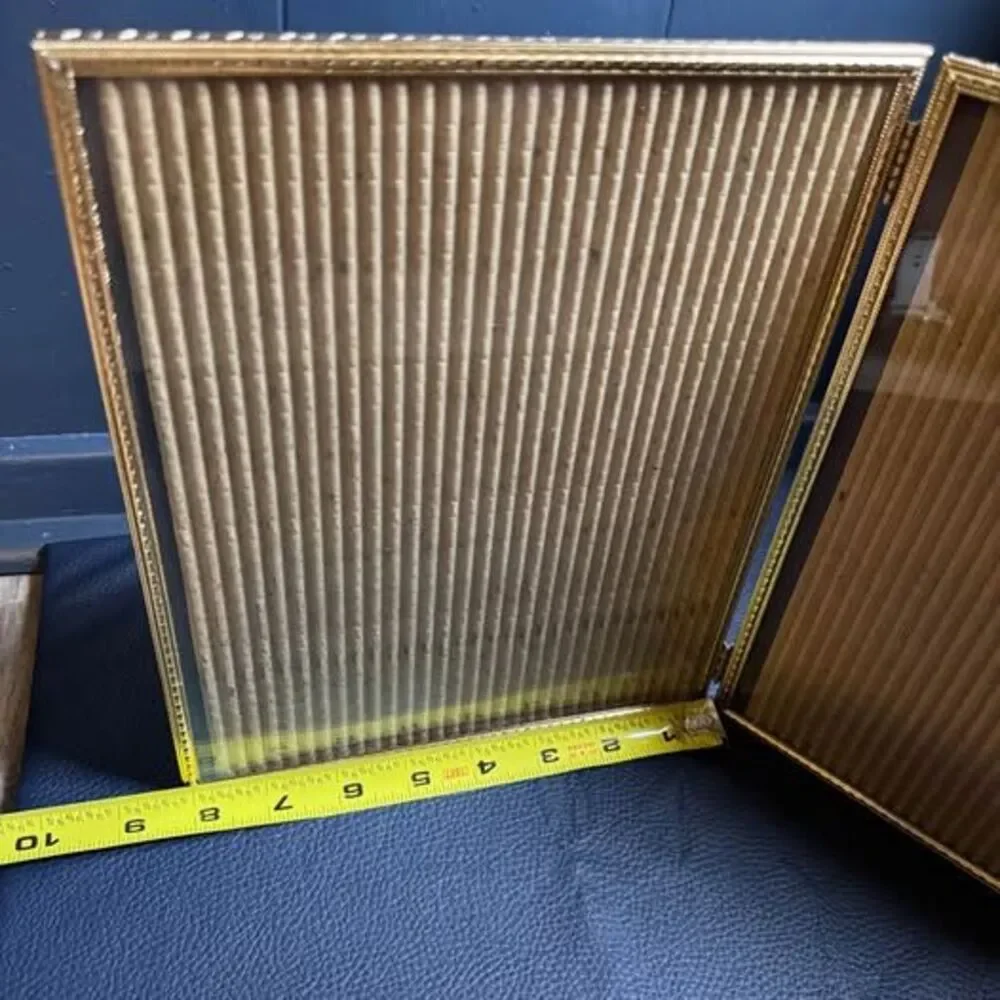 Vintage Gold Metal Double 8x10 Hinged Picture Frame, MCM Bifold Ornate Beaded